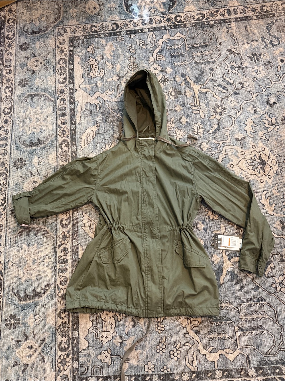 New Sebby Colection Hooded Olive Green light jacket with Drawstring Waist